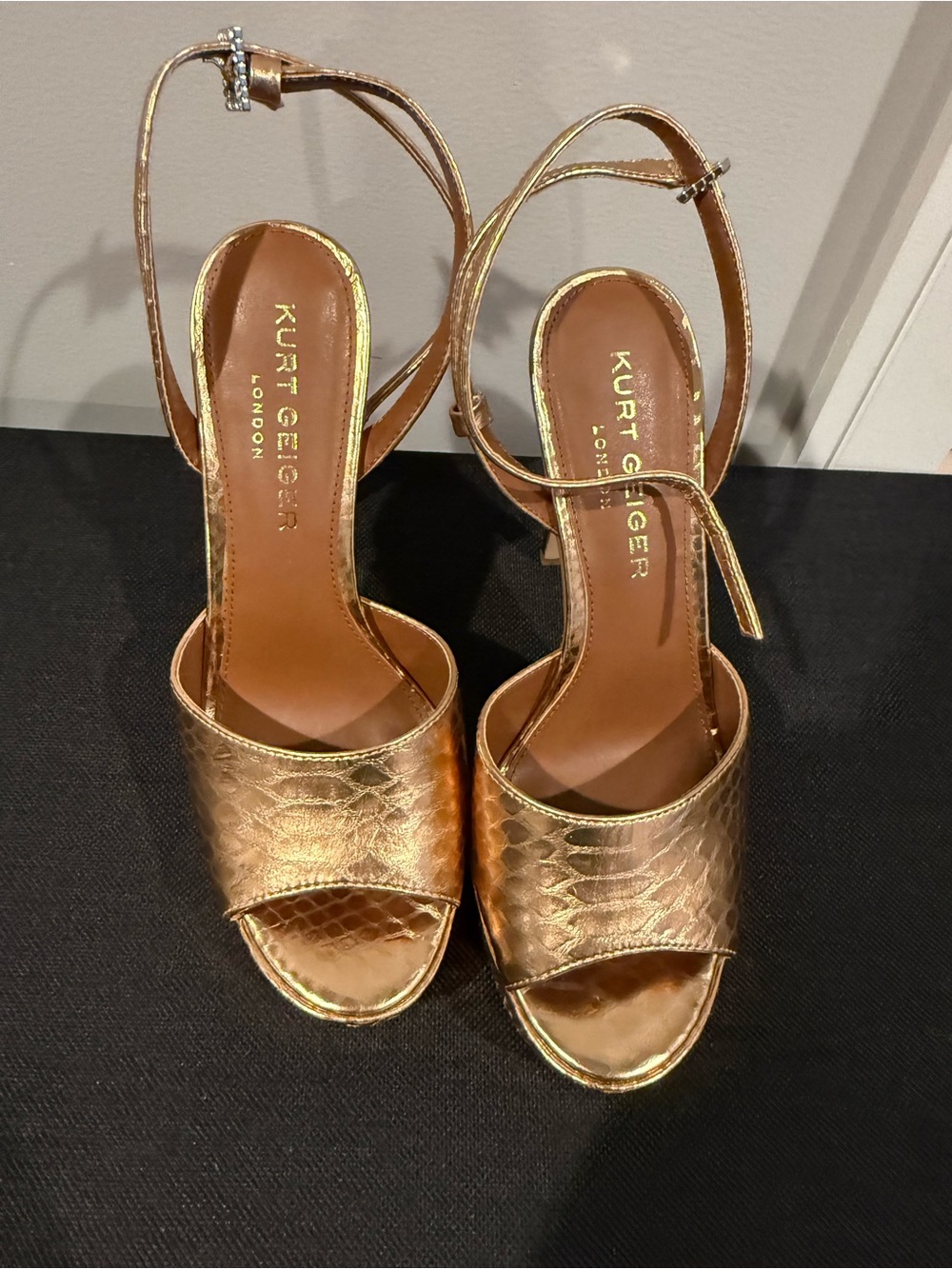 Kurt Geiger Rose Gold Textured Ankle-Strap Heels